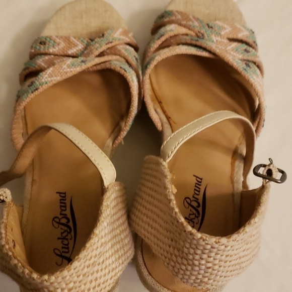 LUCKY Brand Platform Sandals 7m Burlap & Tan - Picture 5 of 8